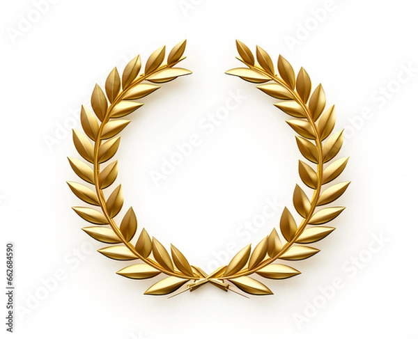 Obraz Golden Award Medal With Laurel Wreath On White Background