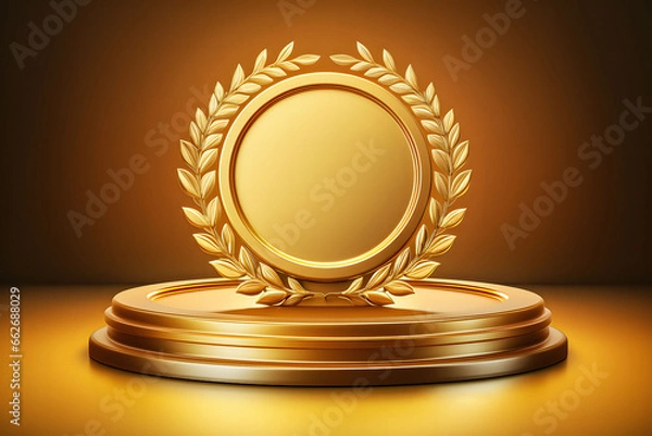 Obraz Golden Pedestals With Laurel Wreaths Star Symbol Of Victory Glory And Success
