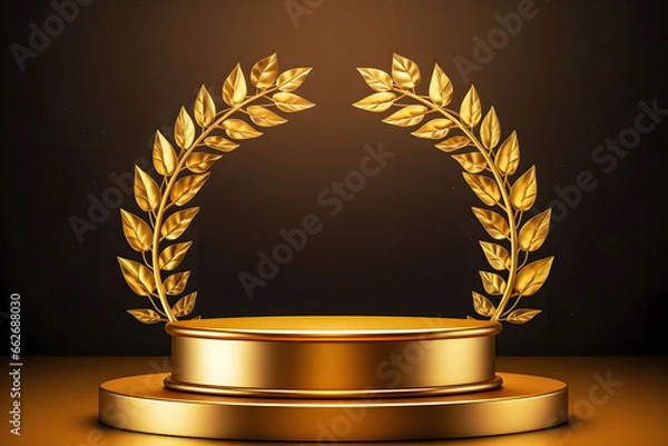 Obraz Golden Pedestals With Laurel Wreaths Star Symbol Of Victory Glory And Success