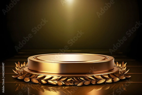 Obraz Golden Pedestals With Laurel Wreaths Star Symbol Of Victory Glory And Success