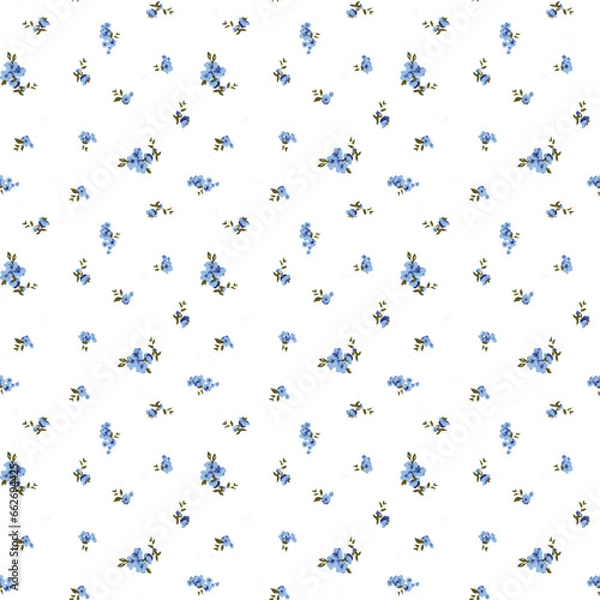 Fototapeta Cute pattern in small flower. Small colorful flowers. Blue background. Floral seamless pattern.