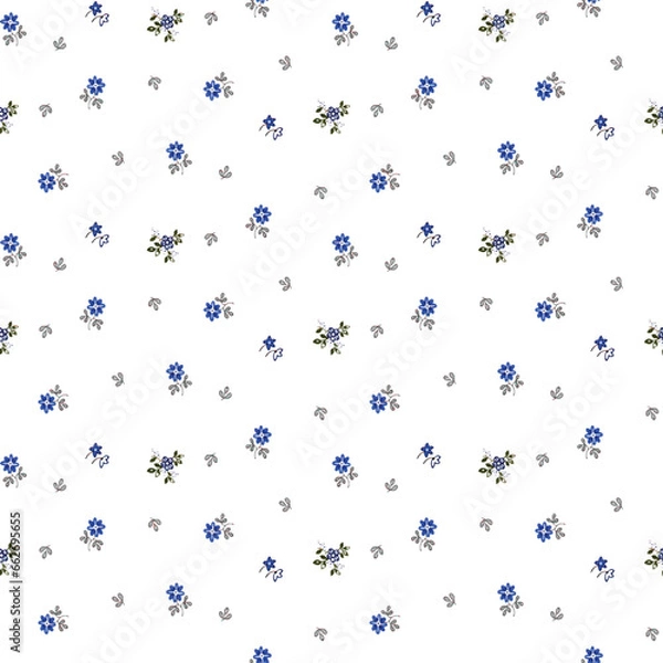 Fototapeta Cute pattern in small flower. Small colorful flowers. Blue background. Floral seamless pattern.