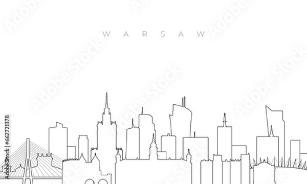 Fototapeta Outline Warsaw skyline. Trendy template with Warsaw buildings and landmarks in line style. Stock vector design.