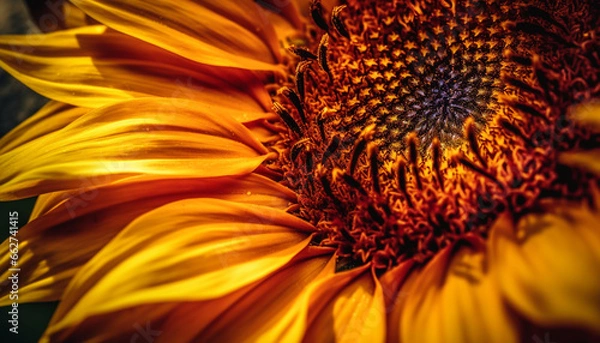 Fototapeta Vibrant sunflower petal, macro beauty in nature, selective focus on foreground generated by AI