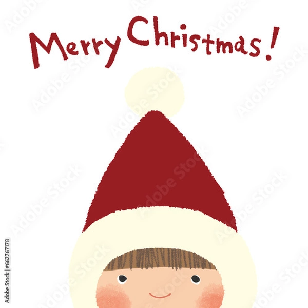 Obraz クリスマスのサンタクロースの帽子をかぶった子供のイラスト