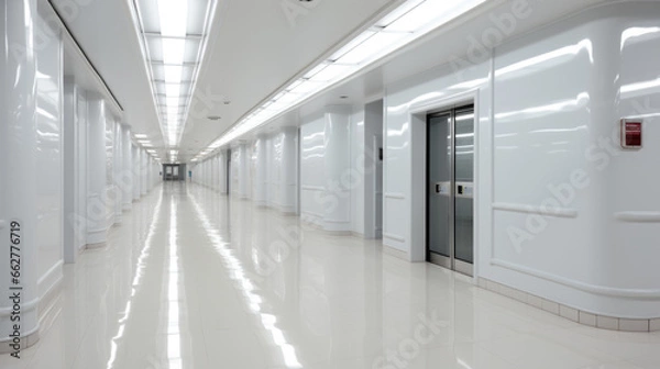 Fototapeta Modern interior science laboratory or factory background with lighting in monotone.