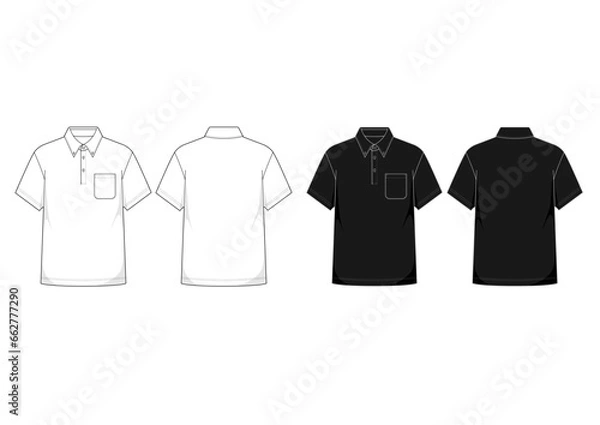 Fototapeta ベーシックな台衿付ポロシャツ/半袖/ポケット付/白/黒/ユニフォーム