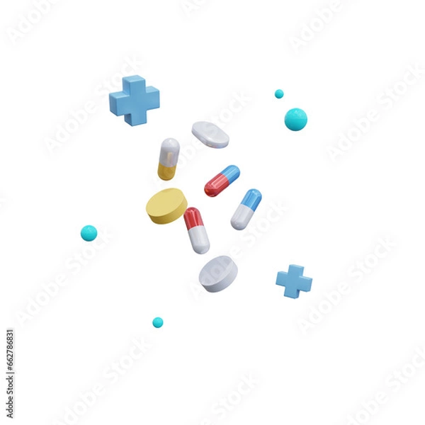 Fototapeta White, yellow and blue capsules isolated on transparent background. 3d render. PNG. Tablets, medicine concept. 3D rendering, ui, ux. Pills. Health. Shapes