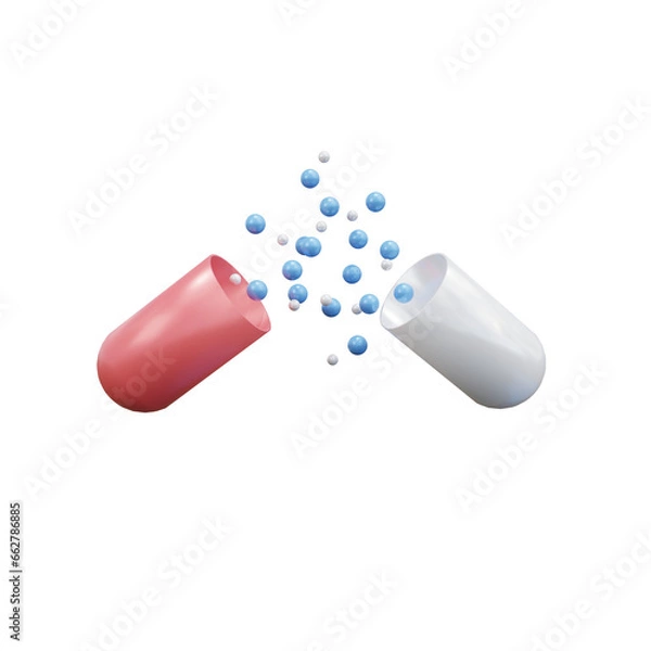 Fototapeta White and red capsule isolated on transparent background. 3d render. PNG. Tablets, medicine concept. 3D rendering, ui, ux. Pills. Health