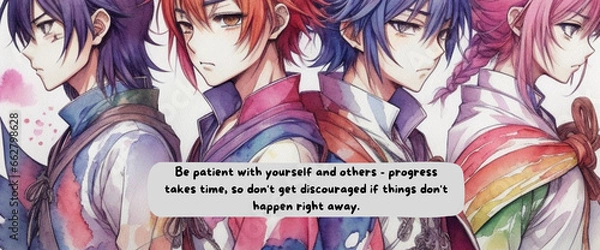 Obraz Journey to Empowerment: Anime-Inspired Watercolor Design with Motivational Quote