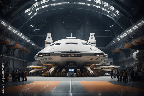 Fototapeta A digital Spaceport with a massive Spacecraft