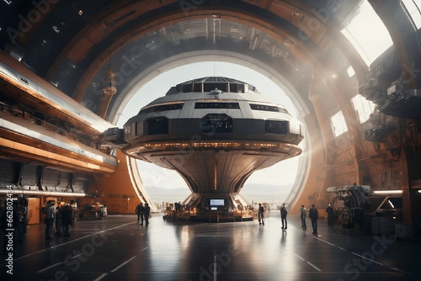 Fototapeta A digital Spaceport with a massive Spacecraft