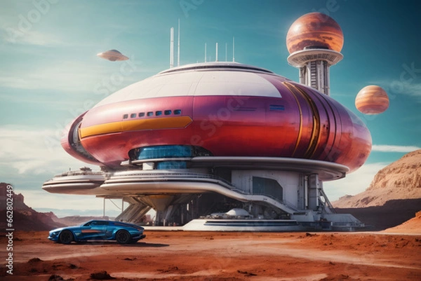 Fototapeta A digital Spaceport with a massive Spacecraft