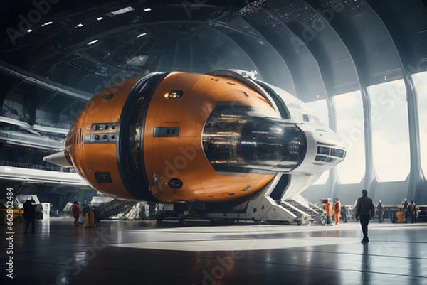 Fototapeta A digital Spaceport with a massive Spacecraft