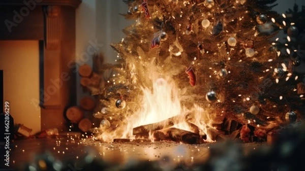 Obraz Blazing Christmas Tree Fire: A Danger to Your Festive Home Decor