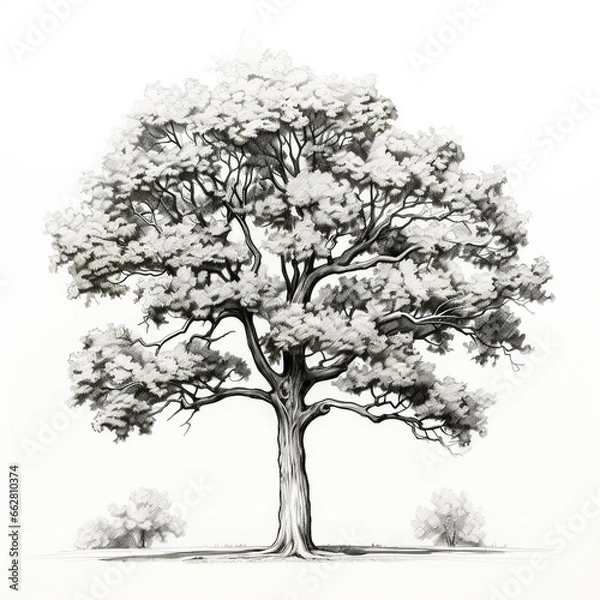 Obraz Hand drawn sketch of a large lush tree using ink and pencil method