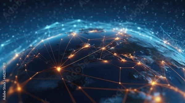 Obraz Global network connection Internet, social media, travel, global networking pattern for communication or logistical concepts.