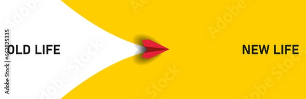 Fototapeta Red paper airplane flying old lıfe new lıfe. New Idea concept. business life change concept. Different thinking, Business leader, personality development idea concept
