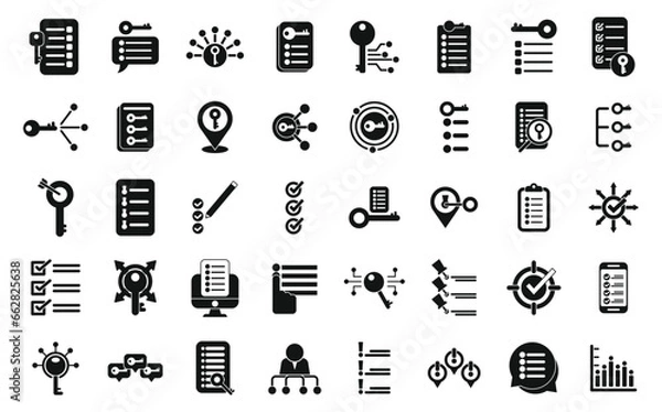 Obraz Key points icons set simple vector. Path process. Escape find choice