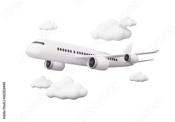 Obraz Airline fly worldwide clouds travel tourism plane trip planning world tour. leisure touring holiday summer vacation concept. on isolated on background. logistics transportation. 3d rendering
