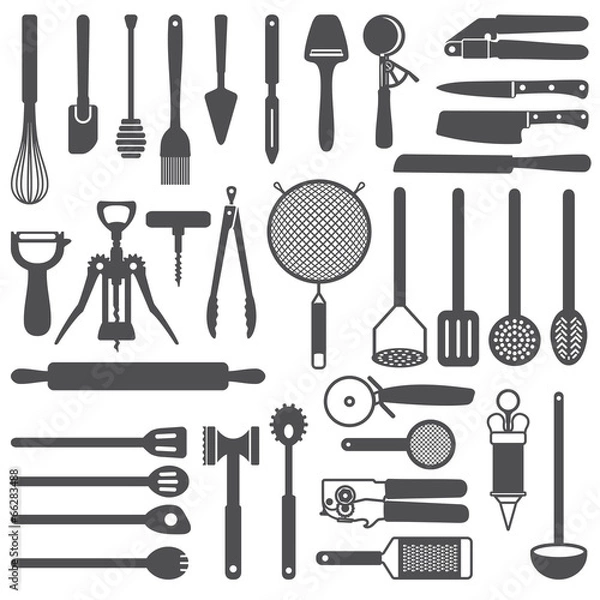 Fototapeta Naczynia kuchenne wektor zestaw ikon sylwetka