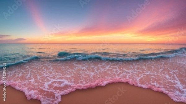 Obraz A Beach With Waves And A Pink Sky