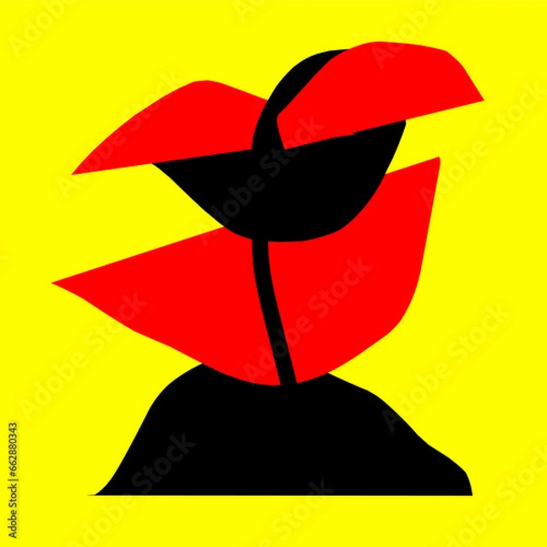 Fototapeta Abstract geometric art, red and black shape isolated on yellow background.