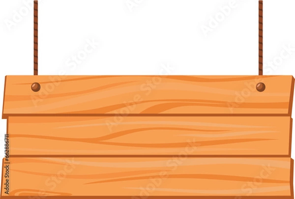 Obraz Hanging wood board sign, rustic cartoon signpost or billboard, notice and information theme