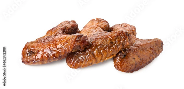 Fototapeta Chicken wings glazed with soy sauce isolated on white