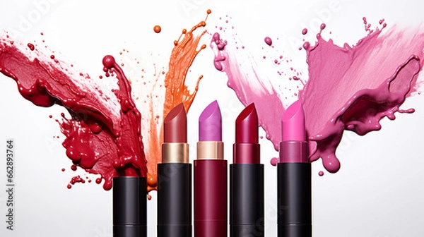 Fototapeta Various hues of lipstick on a white backdrop