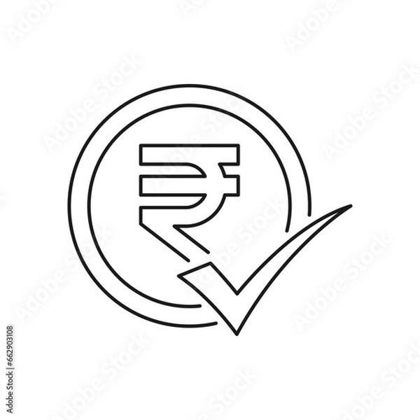 Fototapeta Rupee with checkmark icon line style isolated on white background. Vector illustration