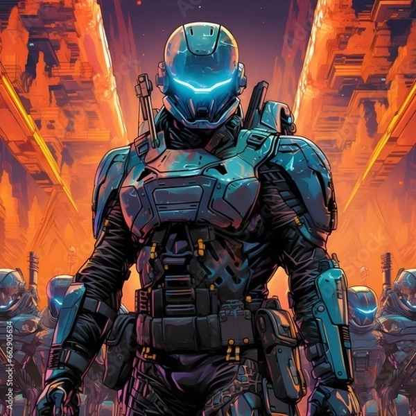 Fototapeta futuristic armed police forces going into war