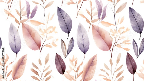 Fototapeta Autumn leaves watercolor seamless pattern