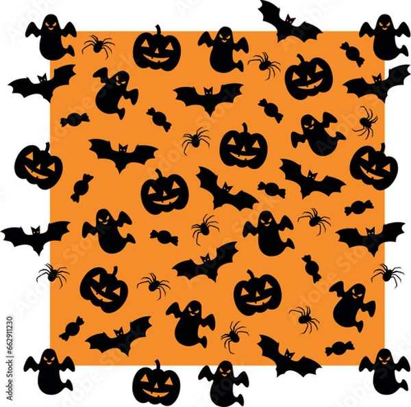 Fototapeta Halloween vector seamless pattern orange & black background