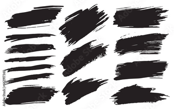 Obraz set of brushes, brush stains and strokes, black ink splash