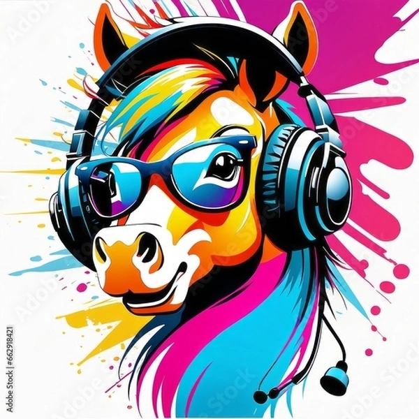 Fototapeta bright abstract image of a pony with glasses  created with generative AI software