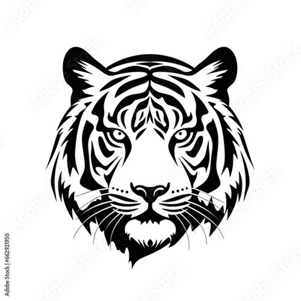 Obraz Tiger face on white background AI generative illustration
