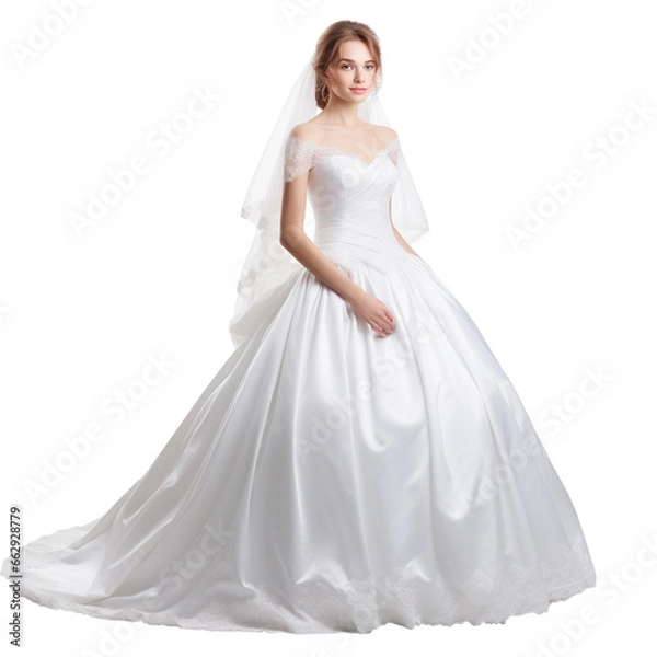 Fototapeta bride in white wedding dress isolated on transparent background