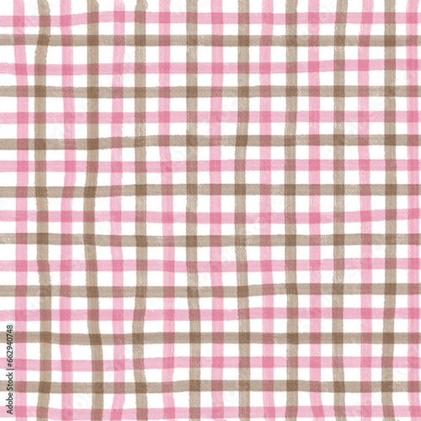 Obraz Pink Brown Gingham Check Hand Drawn Background