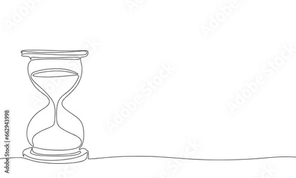 Fototapeta One line continuous hourglass. Line art hourglass outline. Vector illustration. 