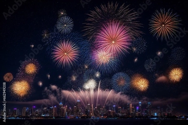 Fototapeta Wonderful Fireworks for celebrating Happy New Year by Generative AI