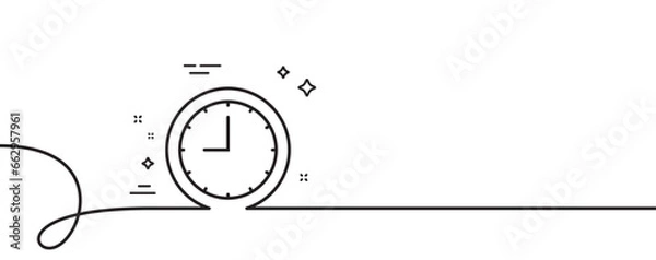 Obraz Clock line icon. Continuous one line with curl. Time sign. Office Watch or Timer symbol. Time single outline ribbon. Loop curve pattern. Vector