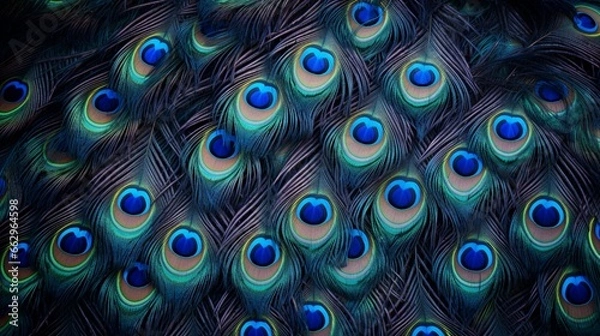Obraz A dynamic image capturing the vibrant hues of a Javanese peacock's feathers as it gracefully moves, creating a visual symphony of green and blue.