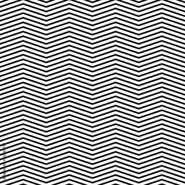 Fototapeta Black zigzag lines. Jagged stripes. Seamless surface pattern design with triangular waves ornament. Repeated chevrons wallpaper. Digital paper for page fills, web designing, textile print. Vector art.