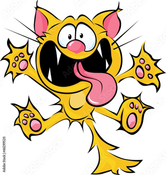 Fototapeta crazy cat cartoon - spitting and scratching