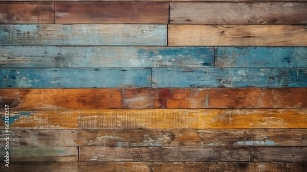 Fototapeta Image of an old rustic wooden wall with abstract painted textures.