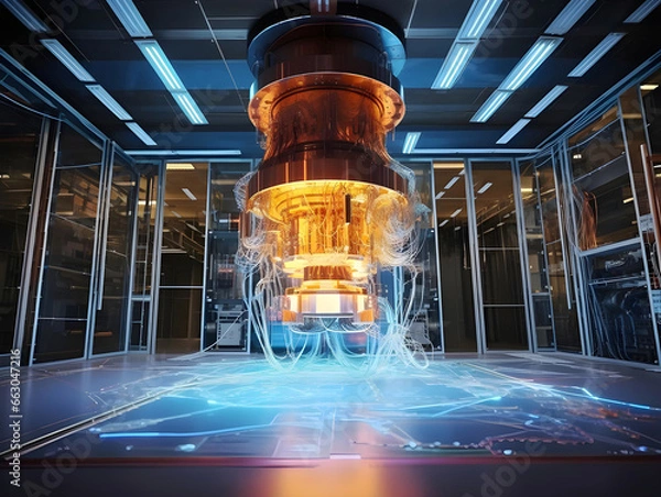 Fototapeta a quantum computers in computer room showcasing advanced technology, representing technology for future trends