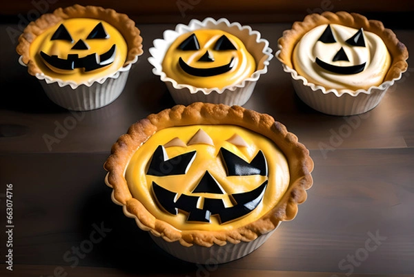 Fototapeta Pies with pumpkin face for Halloween. AI generated content