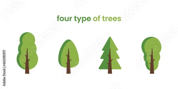 Obraz illustration of four type high trees; flat design; minimalist and simple