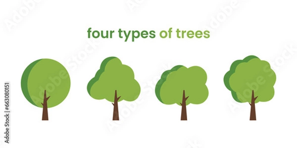 Fototapeta illustration of four flat trees; simple and minimalist